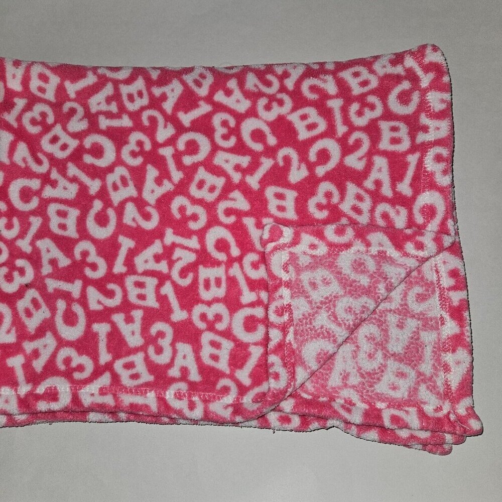 Pink White Letters Alphabet Numbers Fleece Baby Blanket 30x38 Berkshire